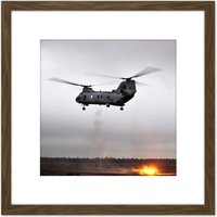 Artery8 Military USA Marine Corps CH-46 Sea Knight Helicopter Photo 8X8 Inch Square Wooden Framed Wall Art Print Picture with Mount in Brown