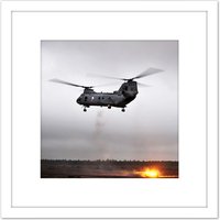 Artery8 Military USA Marine Corps CH-46 Sea Knight Helicopter Photo 8X8 Inch Square Wooden Framed Wall Art Print Picture with Mount in White