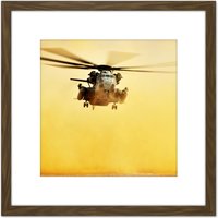 Artery8 Military USA Marine Corps CH-53E Super Stallion Helicopter Photo 8X8 Inch Square Wooden Framed Wall Art Print Picture with Mount in Brown