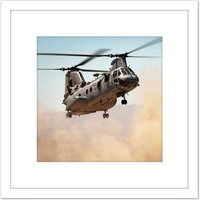 Artery8 Military USA Marine Corps Helicopter CH-46E Sea Knight Photo 8X8 Inch Square Wooden Framed Wall Art Print Picture with Mount in White