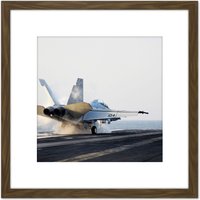 Artery8 Military USA Navy FA-18F Super Hornet Aircraft Jet Photo 8X8 Inch Square Wooden Framed Wall Art Print Picture with Mount in Brown