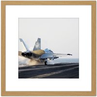 Artery8 Military USA Navy FA-18F Super Hornet Aircraft Jet Photo 8X8 Inch Square Wooden Framed Wall Art Print Picture with Mount in Light Oak