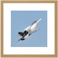 Artery8 Military USA Navy FA-18F Super Hornet Strike Fighter Photo 8X8 Inch Square Wooden Framed Wall Art Print Picture with Mount in Light Oak