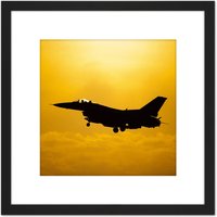 Artery8 Military USA USAF F-16 Fighting Falcon Aircraft Jet Photo 8X8 Inch Square Wooden Framed Wall Art Print Picture with Mount in Black