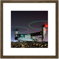 Artery8 Miltary USA Navy V-22 Osprey Tritrotor Aircraft Photo 8X8 Inch Square Wooden Framed Wall Art Print Picture with Mount in Brown