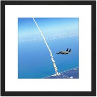 Artery8 Space Shuttle Atlantis Launch Strike Eagle Patrol Photo 8X8 Inch Square Wooden Framed Wall Art Print Picture with Mount in Black