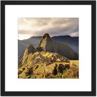 Artery8 St Amant Macchu Picchu Cusco Peru Landscape Photo 8X8 Inch Square Wooden Framed Wall Art Print Picture with Mount in Black