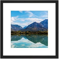 Artery8 Jaritz Ferlach Reservoir Drava Austria Landscape Photo 8X8 Inch Square Wooden Framed Wall Art Print Picture with Mount in Black