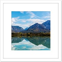 Artery8 Jaritz Ferlach Reservoir Drava Austria Landscape Photo 8X8 Inch Square Wooden Framed Wall Art Print Picture with Mount in White