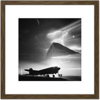Artery8 Wall Art Print War WWII UK Douglas Aircraft Rock Gibraltar Photo 8X8 Inch Square Wooden Framed Picture with Mount in Brown | Size: W8" x H8"