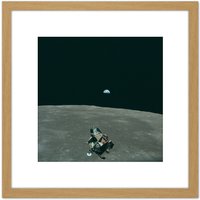 Artery8 Space NASA Earth Moon Lunar Module Mars Photo 8X8 Inch Square Wooden Framed Wall Art Print Picture with Mount in Light Oak
