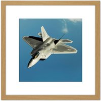 Artery8 Dunaway Military USA F-22 Raptor Jet Photo 8X8 Inch Square Wooden Framed Wall Art Print Picture with Mount in Light Oak