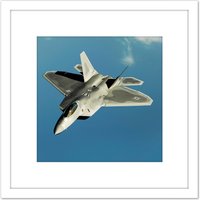 Artery8 Dunaway Military USA F-22 Raptor Jet Photo 8X8 Inch Square Wooden Framed Wall Art Print Picture with Mount in White
