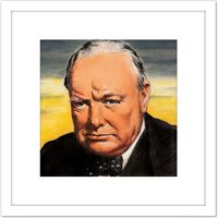 Artery8 Timym Portrait UK Prime Minister Winston Churchill Painting 8X8 Inch Square Wooden Framed Wall Art Print Picture with Mount in White