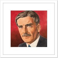 Artery8 Timym Portrait UK War Secretary Anthony Eden Painting 8X8 Inch Square Wooden Framed Wall Art Print Picture with Mount in White