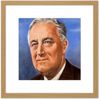 Artery8 Timym Portrait US President Franklin Roosevelt Painting 8X8 Inch Square Wooden Framed Wall Art Print Picture with Mount in Light Oak