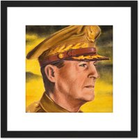 Artery8 Timym Portrait US General Douglas MacArthur Painting 8X8 Inch Square Wooden Framed Wall Art Print Picture with Mount in Black