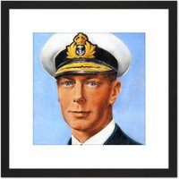 Artery8 Timym Portrait King George VI England UK Painting 8X8 Inch Square Wooden Framed Wall Art Print Picture with Mount in Black