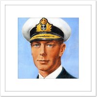 Artery8 Timym Portrait King George VI England UK Painting 8X8 Inch Square Wooden Framed Wall Art Print Picture with Mount in White