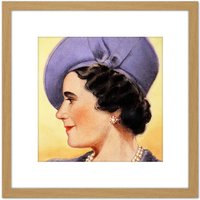 Artery8 Timym Portrait Queen Elizabeth (Bowes-Lyon) England Painting 8X8 Inch Square Wooden Framed Wall Art Print Picture with Mount in Light Oak