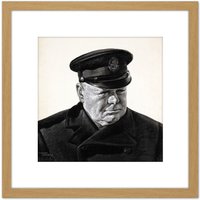 Artery8 Stone Portrait UK Prime Minister Winston Churchill Painting 8X8 Inch Square Wooden Framed Wall Art Print Picture with Mount in Light Oak