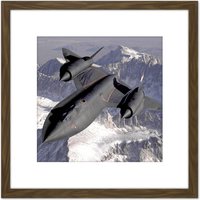 Artery8 Military USA USAF SR-71B Blackbird Aircraft Photo 8X8 Inch Square Wooden Framed Wall Art Print Picture with Mount in Brown