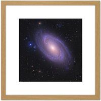 Artery8 Crawford Space Galaxy M81 Bode's Spiral Stars Photo 8X8 Inch Square Wooden Framed Wall Art Print Picture with Mount in Light Oak