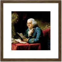 Artery8 Martin Portrait Founding Father Benjamin Franklin Painting 8X8 Inch Square Wooden Framed Wall Art Print Picture with Mount in Brown