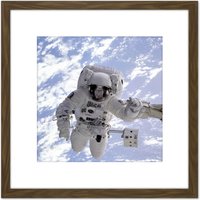 Artery8 Space NASA Astronaut Shuttle Endeavour Robot Arm Photo 8X8 Inch Square Wooden Framed Wall Art Print Picture with Mount in Brown