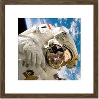Artery8 Space NASA Astronaut Sellers Spacewalk Earth Photo 8X8 Inch Square Wooden Framed Wall Art Print Picture with Mount in Brown