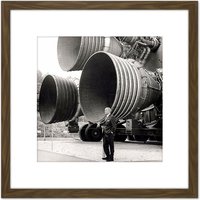 Artery8 Space NASA Von Braun Saturn V F-1 Rocket Thrusters Photo 8X8 Inch Square Wooden Framed Wall Art Print Picture with Mount in Brown
