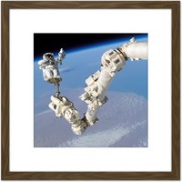 Artery8 Space NASA Astronaut Canadarm2 Space Station Photo 8X8 Inch Square Wooden Framed Wall Art Print Picture with Mount in Brown