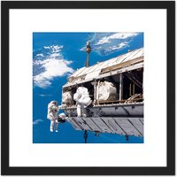 Artery8 Space NASA STS-116 Spacewalk International Station Photo 8X8 Inch Square Wooden Framed Wall Art Print Picture with Mount in Black