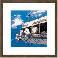 Artery8 Space NASA STS-116 Spacewalk International Station Photo 8X8 Inch Square Wooden Framed Wall Art Print Picture with Mount in Brown