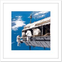 Artery8 Space NASA STS-116 Spacewalk International Station Photo 8X8 Inch Square Wooden Framed Wall Art Print Picture with Mount in White