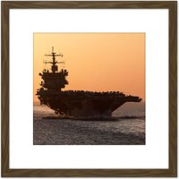 Artery8 Atherton Military USA Navy USS Enterprise Fleet Photo 8X8 Inch Square Wooden Framed Wall Art Print Picture with Mount in Brown