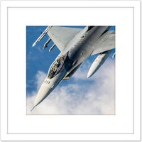 Artery8 Military USA USAF F-16 Fighting Falcon Fighter Jet Photo 8X8 Inch Square Wooden Framed Wall Art Print Picture with Mount in White