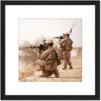 Artery8 Military USA Marines Aiming Weapons Platoon Photo 8X8 Inch Square Wooden Framed Wall Art Print Picture with Mount in Black