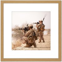 Artery8 Military USA Marines Aiming Weapons Platoon Photo 8X8 Inch Square Wooden Framed Wall Art Print Picture with Mount in Light Oak