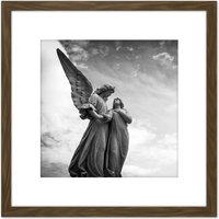 Artery8 Angel Statues Black White Photo 8X8 Inch Square Wooden Framed Wall Art Print Picture with Mount in Brown
