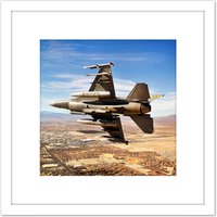 Artery8 Bloker Military USA F-16 Fighter Jet Over Las Vegas 8X8 Inch Square Wooden Framed Wall Art Print Picture with Mount in White