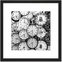 Artery8 Clock Faces Time Black White Photo 8X8 Inch Square Wooden Framed Wall Art Print Picture with Mount