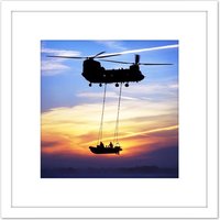 Artery8 Military UK Chinook Helicopter Royal Marines 8X8 Inch Square Wooden Framed Wall Art Print Picture with Mount in White
