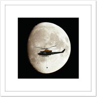 Artery8 Military UK RAF Griffin Helicopter Full Moon 8X8 Inch Square Wooden Framed Wall Art Print Picture with Mount in White