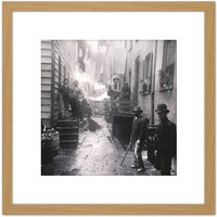 Artery8 Riis Bandits Roost Mulberry Street New York 1888 8X8 Inch Square Wooden Framed Wall Art Print Picture with Mount in Light Oak