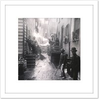 Artery8 Riis Bandits Roost Mulberry Street New York 1888 8X8 Inch Square Wooden Framed Wall Art Print Picture with Mount in White