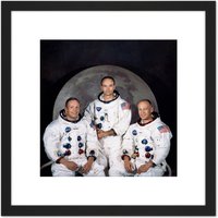 Artery8 Space NASA Apollo 11 Crew Armstrong Collins Aldrin 8X8 Inch Square Wooden Framed Wall Art Print Picture with Mount in Black
