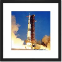 Artery8 Space NASA Apollo 11 Rocket Launch Lift Off-Photo 8X8 Inch Square Wooden Framed Wall Art Print Picture with Mount in Black