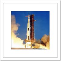 Artery8 Space NASA Apollo 11 Rocket Launch Lift Off-Photo 8X8 Inch Square Wooden Framed Wall Art Print Picture with Mount in White