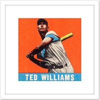 Artery8 Leaf Ted Williams Baseball Card Portrait 8X8 Inch Square Wooden Framed Wall Art Print Picture with Mount in White